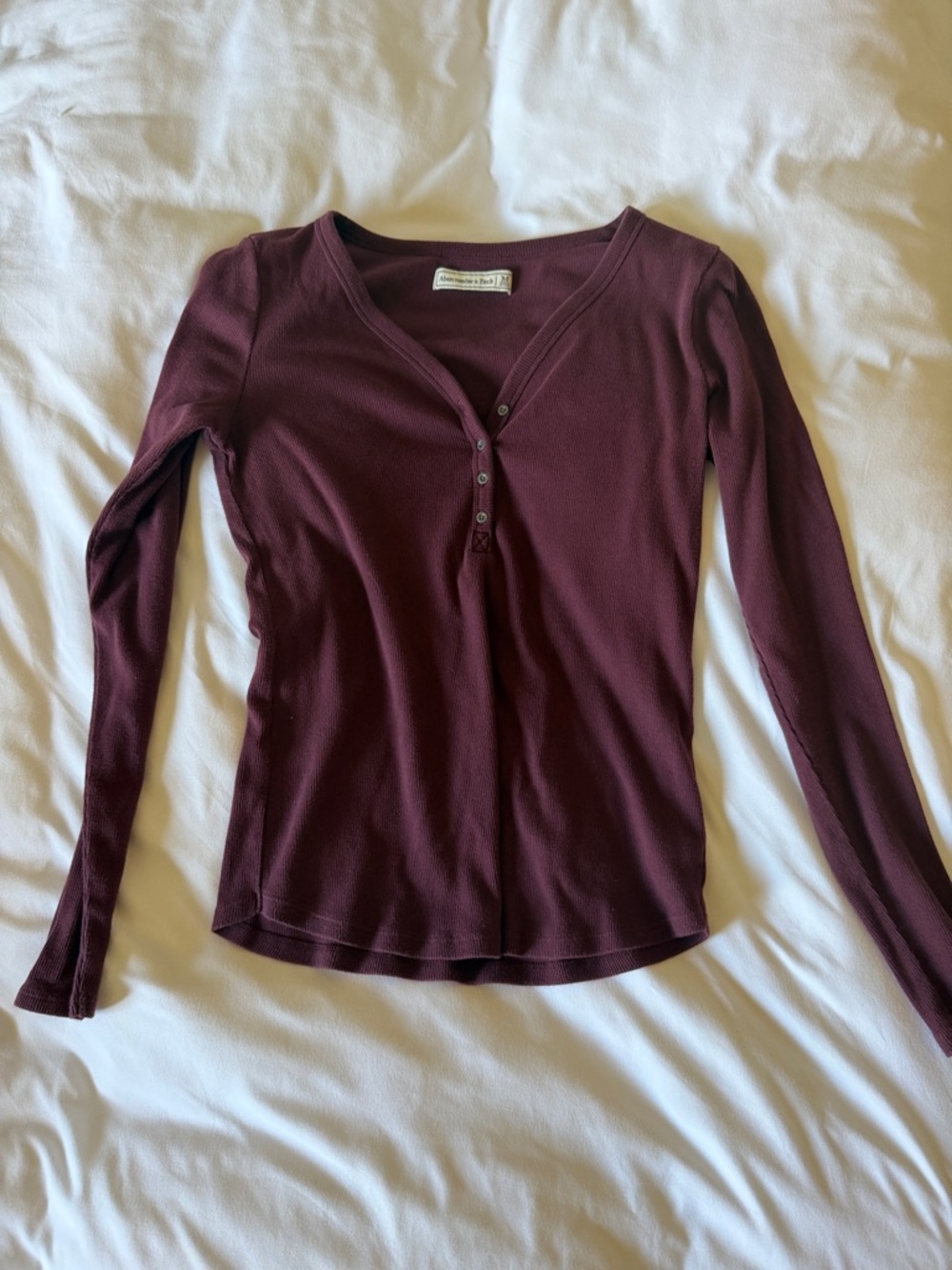 Abercrombie & Fitch Women's Long-Sleeve Henley Top in Burgundy